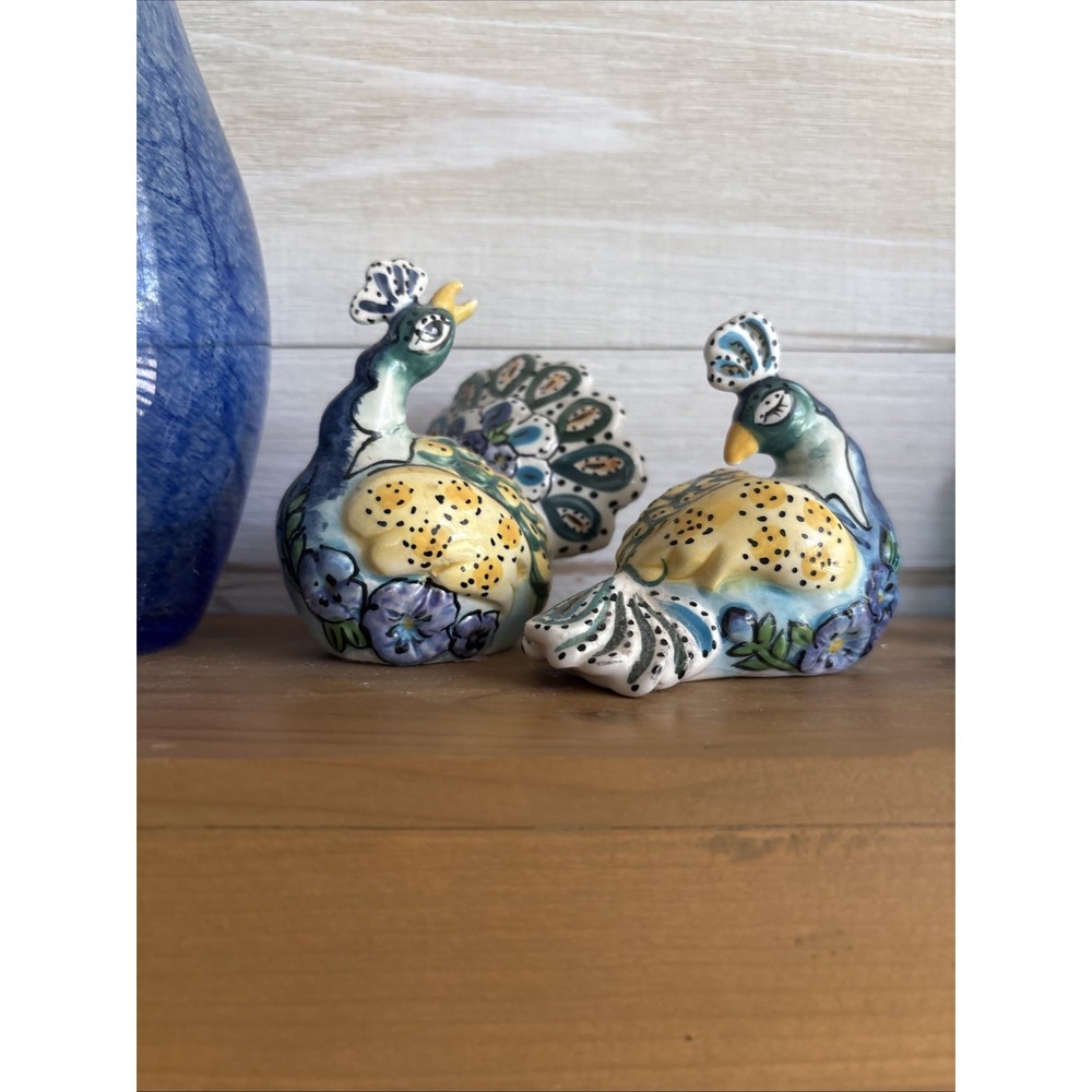 Blue Sky Clayworks - Blue Peacock Salt & Pepper Shakers NEW Heather Goldminc